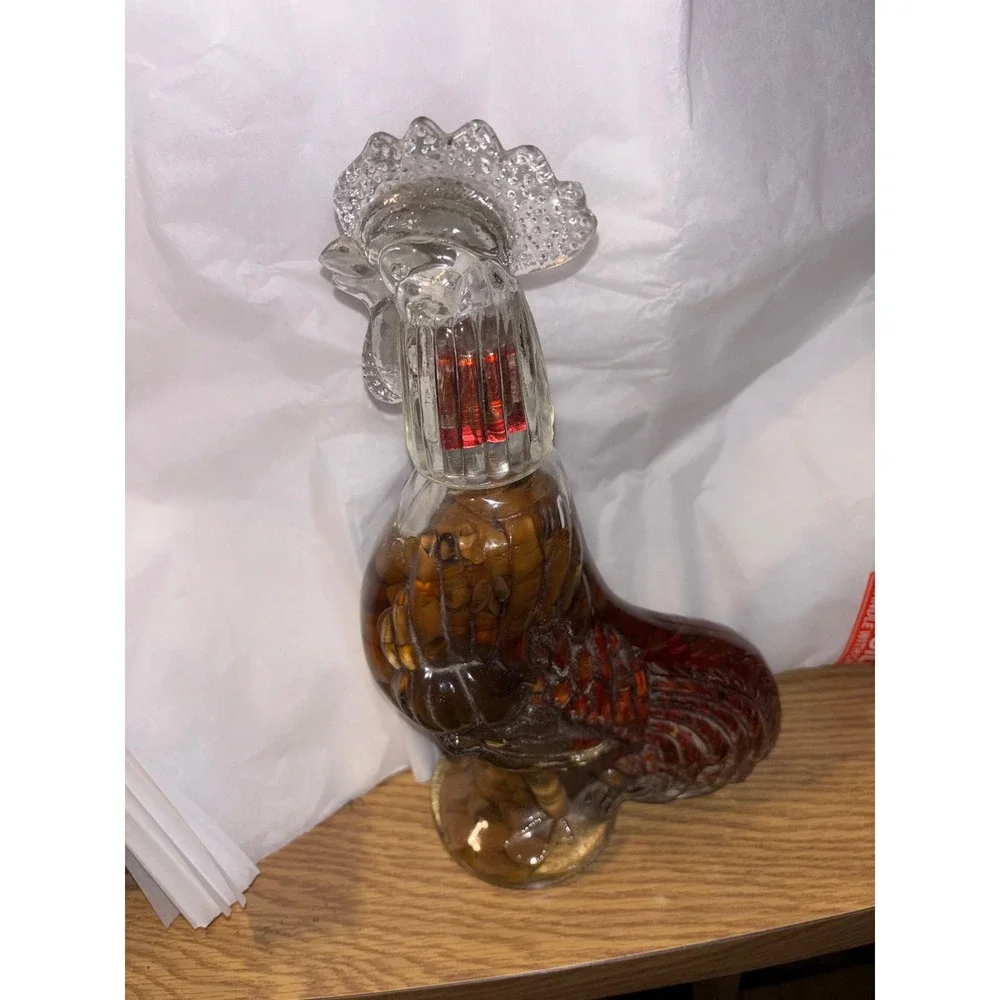 Vintage Glass Rooster Decanter Amber Liquid Filled Farmhouse Decor 12.5
